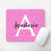 Girly Glam Hot Pink Glitzer Glitzern Monogram Name Mousepad (Mit Mouse)