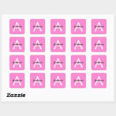 Girly Glam Hot Pink Glitzer Glitzern Monogram Name Quadratischer Aufkleber (Blatt)