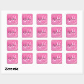 Girly Glam Hot Pink Glitzer Glitzern Monogram Name Quadratischer Aufkleber (Blatt)