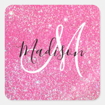 Girly Glam Hot Pink Glitzer Glitzern Monogram Name