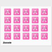 Girly Glam Hot Pink Glitzer Glitzern Monogram Name Quadratischer Aufkleber (Blatt)