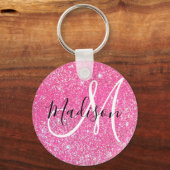 Girly Glam Hot Pink Glitzer Glitzern Monogram Name Schlüsselanhänger (Vorderseite)