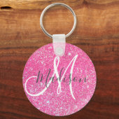 Girly Glam Hot Pink Glitzer Glitzern Monogram Name Schlüsselanhänger (Vorderseite)