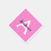 Girly Glam Hot Pink Glitzer Glitzern Monogram Name Serviette (Ecke)