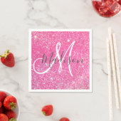 Girly Glam Hot Pink Glitzer Glitzern Monogram Name Serviette (Beispiel)