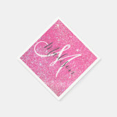 Girly Glam Hot Pink Glitzer Glitzern Monogram Name Serviette (Ecke)