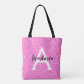 Girly Glam Hot Pink Glitzer Glitzern Monogram Name Tasche (Rückseite)