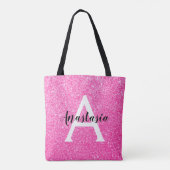 Girly Glam Hot Pink Glitzer Glitzern Monogram Name Tasche (Rückseite)