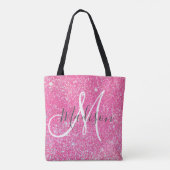 Girly Glam Hot Pink Glitzer Glitzern Monogram Name Tasche (Rückseite)