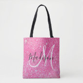 Girly Glam Hot Pink Glitzer Glitzern Monogram Name Tasche (Vorderseite)