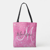 Girly Glam Hot Pink Glitzer Glitzern Monogram Name Tasche (Rückseite)