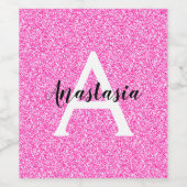 Girly Glam Hot Pink Glitzer Glitzern Monogram Name Weinetikett (Einzelnes Label)