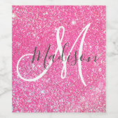 Girly Glam Hot Pink Glitzer Glitzern Monogram Name Weinetikett (Einzelnes Label)