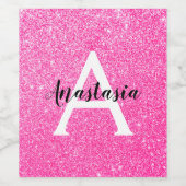 Girly Glam Hot Pink Glitzer Glitzern Monogram Name Weinetikett (Einzelnes Label)