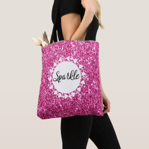 Girly & Glam Hot Pink Glitzer Sparkle Weiße Herze Tasche