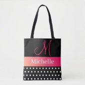 Girly Glam Hot Pink und schwarzer Monogram Name Tasche (Vorderseite)