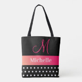Girly Glam Hot Pink und schwarzer Monogram Name Tasche (Rückseite)