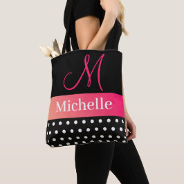 Girly Glam Hot Pink und schwarzer Monogram Name Tasche
