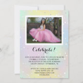 Girly Glam Irridescent Pink Foto Quinceanera Einladung (Rückseite)
