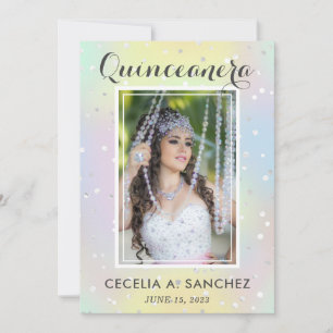 Girly Glam Irridescent Pink Foto Quinceanera Einladung