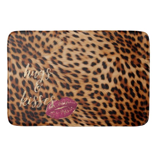 Girly Glam Leopard Hugs & Kisses Lips Badematte (Vorderseite)