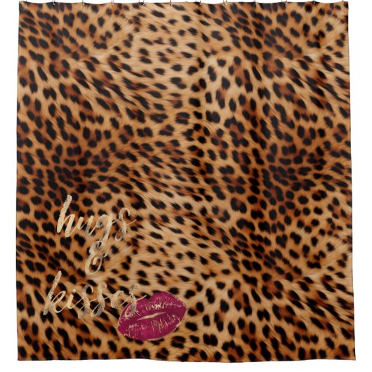 Girly Glam Leopard Hugs & Kisses Lips Duschvorhang (Vorderseite)