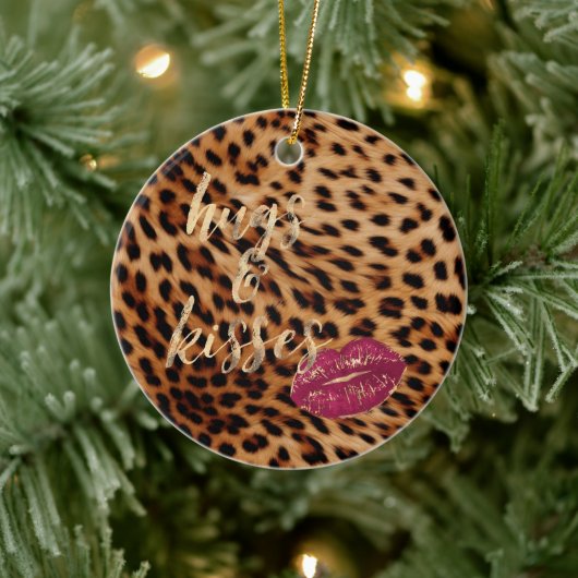 Girly Glam Leopard Hugs & Kisses Lips Keramik Ornament (Baum)