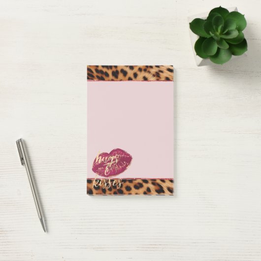 Girly Glam Leopard Hugs & Kisses Lips Post-it Klebezettel (Büro)