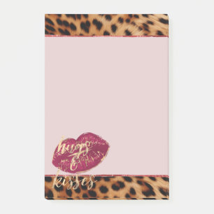 Girly Glam Leopard Hugs & Kisses Lips Post-it Klebezettel