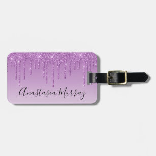 Girly & Glam Lila Glitter-Tropfen Name Gepäckanhänger