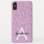 Girly Glam Lila Glitzer Glitzern Monogram Name Case-Mate iPhone Hülle (Rückseite)