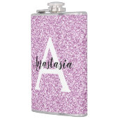 Girly Glam Lila Glitzer Glitzern Monogram Name Flachmann (Links)
