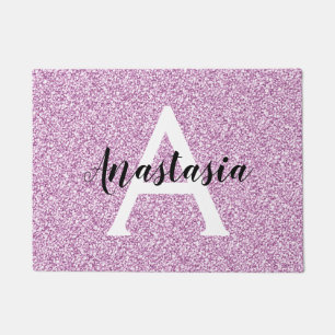Girly Glam Lila Glitzer Glitzern Monogram Name Fußmatte
