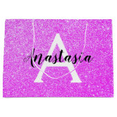 Girly Glam Lila Glitzer Glitzern Monogram Name Große Geschenktüte (Vorderseite)