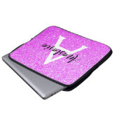 Girly Glam Lila Glitzer Glitzern Monogram Name Laptopschutzhülle (Vorne Knopf)