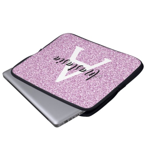 Girly Glam Lila Glitzer Glitzern Monogram Name Laptopschutzhülle (Vorne Knopf)