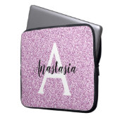 Girly Glam Lila Glitzer Glitzern Monogram Name Laptopschutzhülle (Vorderseite Links)