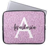Girly Glam Lila Glitzer Glitzern Monogram Name Laptopschutzhülle (Vorderseite)