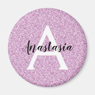 Girly Glam Lila Glitzer Glitzern Monogram Name Magnet