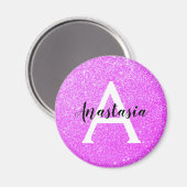 Girly Glam Lila Glitzer Glitzern Monogram Name Magnet (Vorderseite/Rückseite)