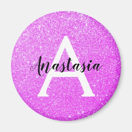 Girly Glam Lila Glitzer Glitzern Monogram Name Magnet (Vorne)