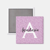 Girly Glam Lila Glitzer Glitzern Monogram Name Magnet (Vorderseite/Rückseite)