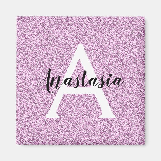 Girly Glam Lila Glitzer Glitzern Monogram Name Magnet (Vorne)