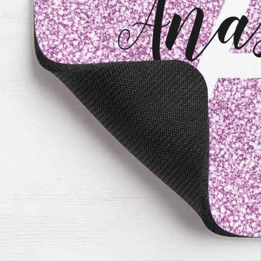 Girly Glam Lila Glitzer Glitzern Monogram Name Mousepad (Ecke)