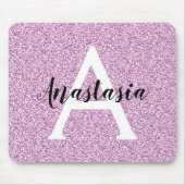 Girly Glam Lila Glitzer Glitzern Monogram Name Mousepad (Vorne)
