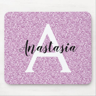 Girly Glam Lila Glitzer Glitzern Monogram Name Mousepad