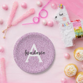 Girly Glam Lila Glitzer Glitzern Monogram Name Pappteller (Party)