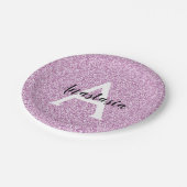 Girly Glam Lila Glitzer Glitzern Monogram Name Pappteller (Schrägansicht)