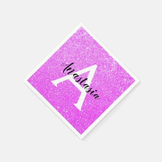 Girly Glam Lila Glitzer Glitzern Monogram Name Serviette (Ecke)