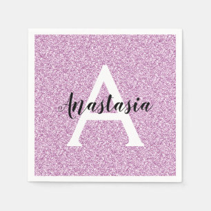 Girly Glam Lila Glitzer Glitzern Monogram Name Serviette